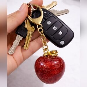 APPLE Glitter Gold Tone Keychain Choose From RED OR GREEN
